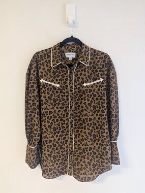 Highline Collective Leopard Print Western Button Up Blouse